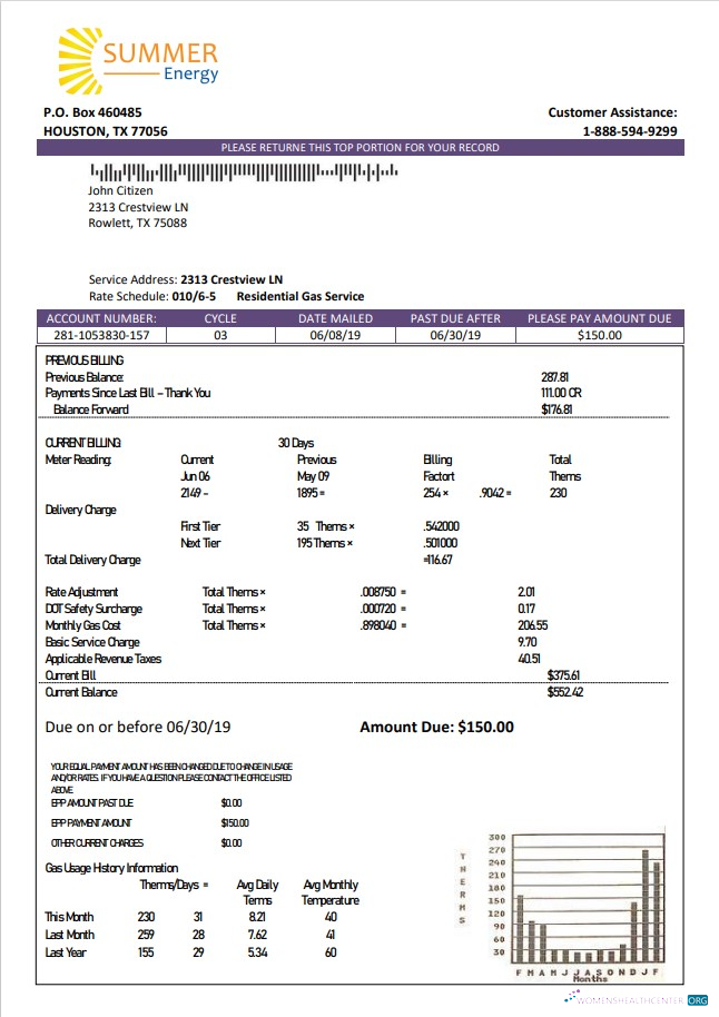 download USA Texas Summer Energy easy fillable utility bill template in Word and PDF format PDF template
